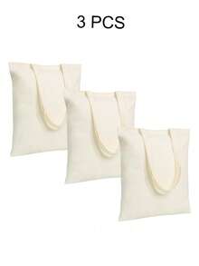 1/3/5/10pcs Women Simple Canvas Tote Bag, Open-Top Canvas Shoulder Bag, Handbag, Simple Schoolbag For Students, Casual Outdoor Travel Bag, Simple Shopping Tote Bag, Gift Packaging Bag For Baby Christening, Wedding, Travel, SPA Party, Holidays, Mother's Day, Anniversary - Beige - View 14