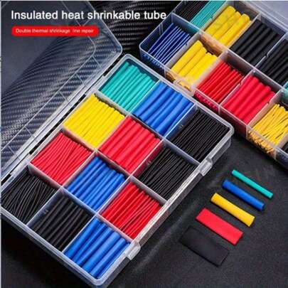 164/328/560 st. krympslang, 2:1 krympförhållande Eventronic kabellindningssortiment, 5 färger (svart/röd/blå/gul/grön) 12 storlekar, ingen förpackning, för elektrisk isolering och kabelskydd, viktiga elektriska underhållstillbehör