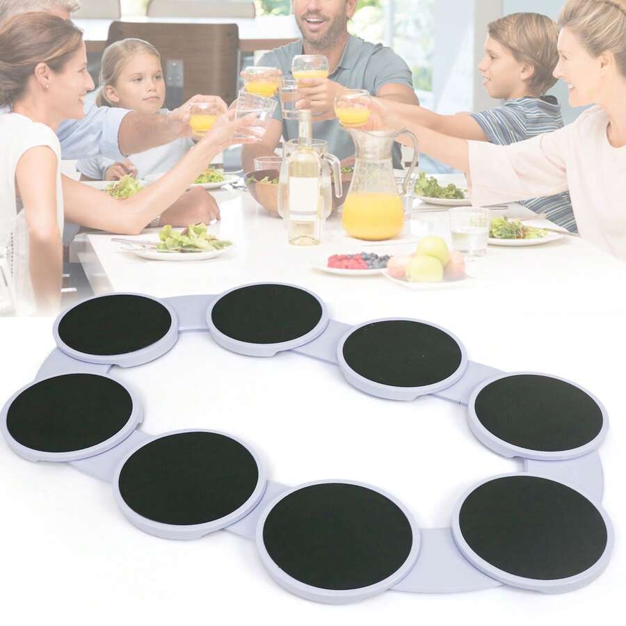 8PCS Portable Rotating Dinner Plate Set, Lazy Susan Revolution Set, Turntable Expandable For Rectangular & Oblong Tables, Kitchen & Dining Tables, Easy Install Round Rotating Serving Tray Set, Plastic Tabletop Organizer For Kitchen Dining Table - Grey - View 1