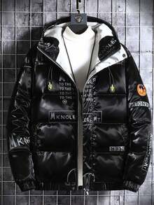 Men Winter Coats Wash Free Short Thickened Hooded Waterproof Jacket New Style Outdoor Windbreaker Cotton Padded Coat For Youth Students - 黑色 - 查看 3