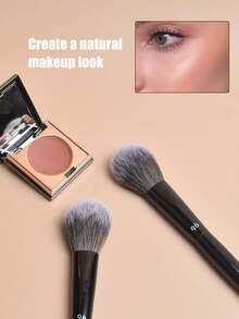 1支扁平腮红刷，专业修容粉腮红刷，化妆工具，女士节日礼物，旅行便携美妆刷 - 黑色 - 查看 4