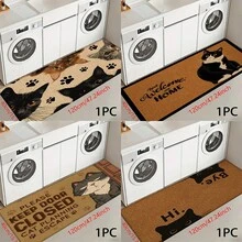 1 peça de pegada de gato, estampa gráfica de gato, série de tapetes longos, tapete interno, capacho, tapete de entrada, tapete de cabeceira para quarto, tapete de cozinha, tapete de cozinha, adequado para sala de estar, lavanderia, banheiro
