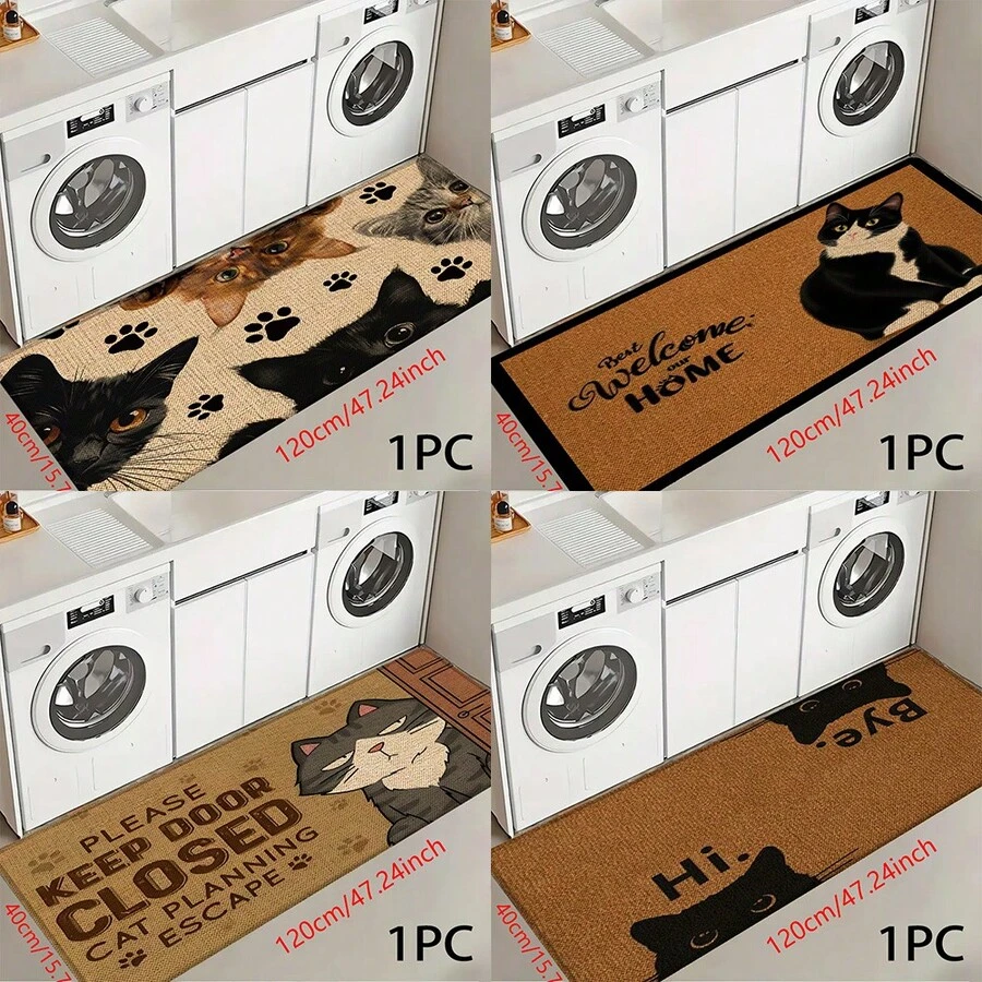 1 peça de pegada de gato, estampa gráfica de gato, série de tapetes longos, tapete interno, capacho, tapete de entrada, tapete de cabeceira para quarto, tapete de cozinha, tapete de cozinha, adequado para sala de estar, lavanderia, banheiro