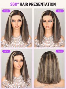 MEGALOOK 13x4 Lace Front Wig, Straight Bobcut, 12-14 Inches, Pre-Plucked Hairline, Colored Human Hair Wig, Transparent Lace Front Short Bobcut Wig For Women, Party, Y2K Cool Girl, Halloween Vibe, Holiday Essential - Piano Color - View 6