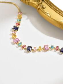 1 pieza Collar de piedras de circonita cúbica multicolor lujoso, collar elegante con circonita incrustada para mujeres, adecuado para uso en fiestas y días festivos, regalo del Día de San Valentín