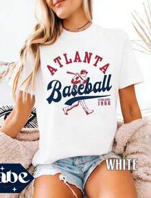 Adult Braves Baseball Crop Top _  Boxy Tee _ Retro, Atlanta, Shirt, Game Day Outfit - White - View 1