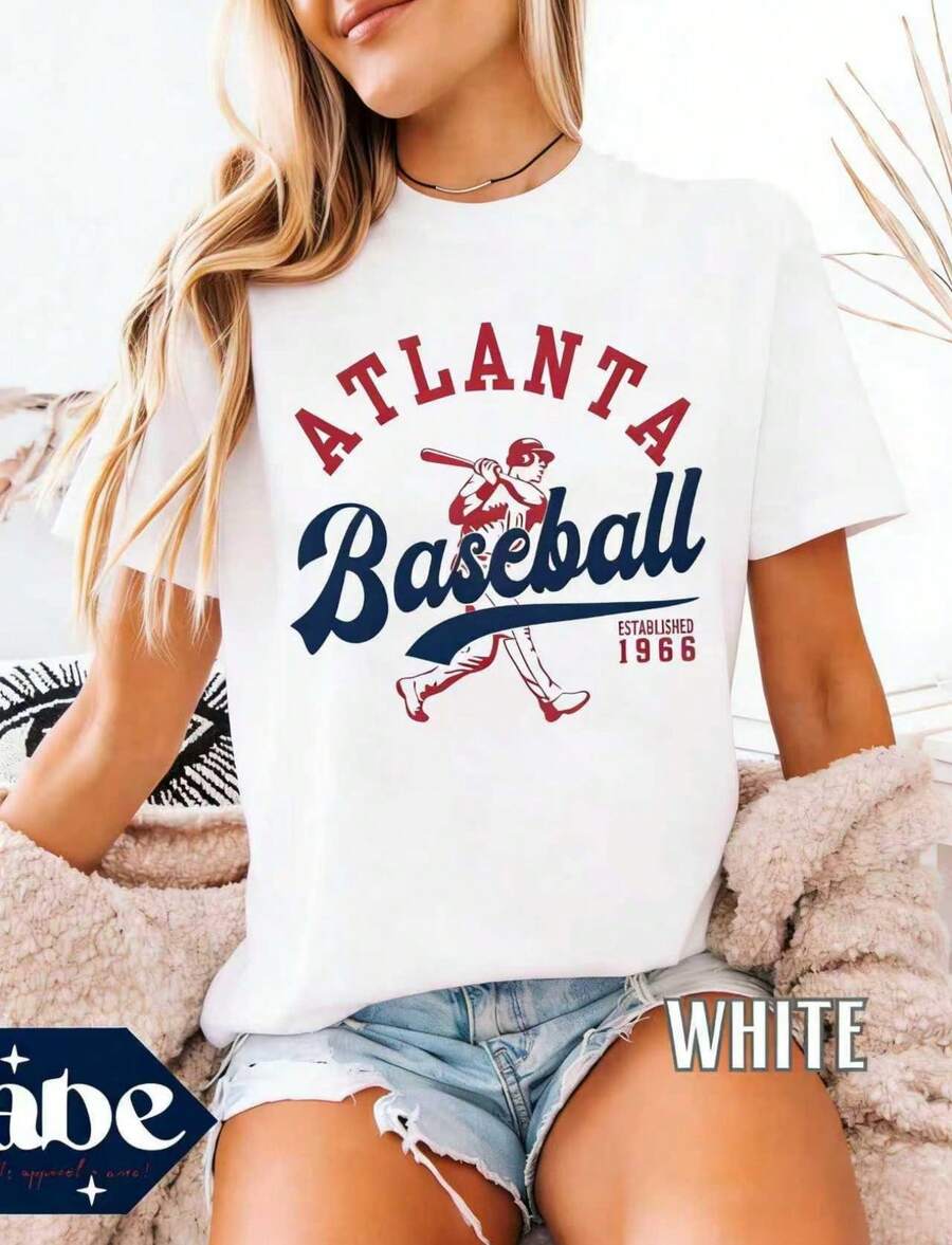 Adult Braves Baseball Crop Top _ Boxy Tee _ Retro, Atlanta, Shirt, Game Day Outfit - White - View 1