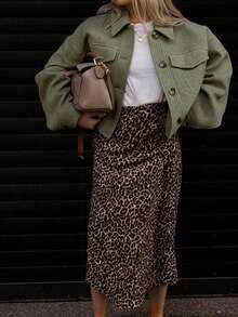 QIANZHIDU 豹纹半身裙、派对礼服、办公装、短裙、音乐节休闲户外装、街头风、秋季时尚、校服、情人节装、约会上衣、优雅复古风、商务休闲教师装、新年派对半身裙、感恩节装 - 棕色 - 查看 9