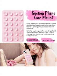 1pc Pink Silicone Suction Cup Phone Grip, Silicone Adhesive Suction Cup Phone Holder, Anti-Slip Sticky Phone Handle, Suitable For Selfie And Video Strong Grip Stand Compatible With IPhone, Android Phone, Gift For Birthday, Family, Friends Gifts Birthday Bathroom Phone Stand Phone Accessories Sticky Stand