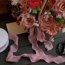 2.5厘米褶皱花朵礼品蛋糕包装装饰丝带，褶皱波浪丝带布艺缎带礼品包装绳花卉捆扎带礼品装饰扎带 - 杏色 - 查看 5