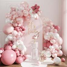 108pcs Gray & Pink Balloon Arch Kit, Includes Vintage Pink, Pearl Pink, Pearl White, Clear Balloons, Multiple Sizes, Suitable For Wedding, Birthday, Baby Shower, Bridal Shower Party Decoration - Multicolor - View 1