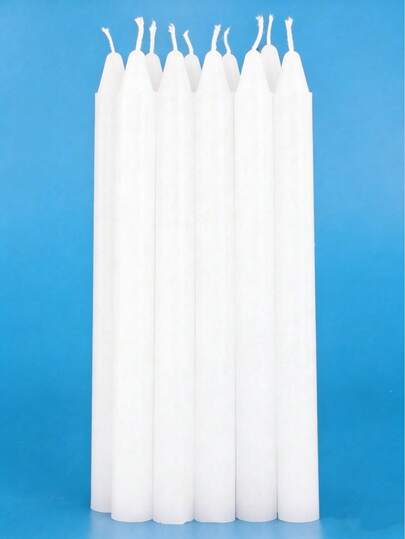 10pcs/Pack, 1.8cm Diameter, 20cm Length, 2 Sizes Available, White Long Burning Odorless Candles, Suitable For Group Prayers, Baptisms, Weddings, Festivals, Candlelight Dinners, Yoga Meditation, Tabletop Decor, Home Emergency Lighting. Cone Candles