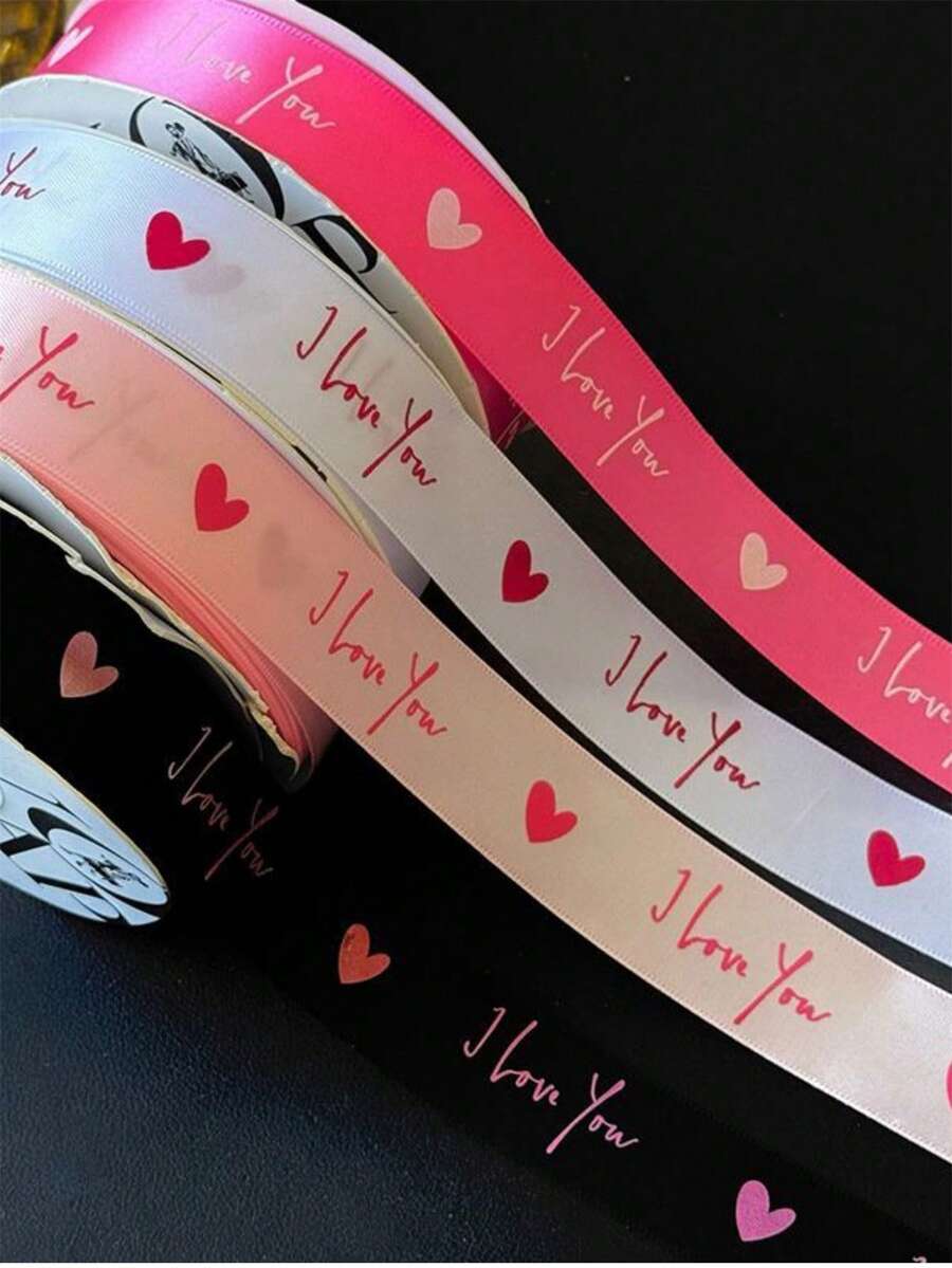 2.5cm Wide Fashionable "I LOVE YOU" Ribbon, Floral Bouquet Packaging Ribbon, DIY Gift Wrapping Ribbon - Multicolor - View 1