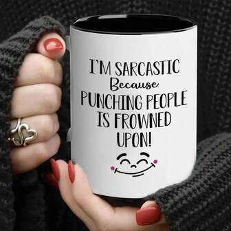 Coralgraph ¡SOY SARCÁSTICO PORQUE GOLPEAR A LA GENTE ESTÁ MAL VISTO! Taza de cerámica impresa para té o café - Taza de café impresa divertida - Gran idea de regalo MG4677