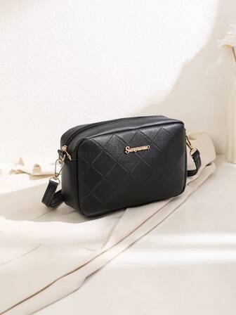 Bolso cuadrado pequeño con patrón de rombos, Bolso de hombro y bandolera para mujer, Bolso de cámara con relieve, Correa ajustable