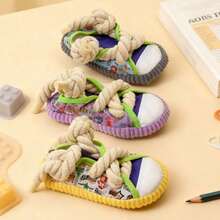 1 件装运动鞋形狗狗咀嚼玩具，带绳结和吱吱球 - 耐用牛津布咀嚼器，适合好斗的咀嚼者，互动吱吱叫声，适合幼犬/成年犬，室内外玩耍 - 彩色 - 查看 11