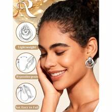 ORAZIO - Juego de 4 pares de aretes de clip para mujer arete de aro de plata y dorado con clip de lágrima aretes redondos y giros sin piercing - Tono plateado - Ver 3