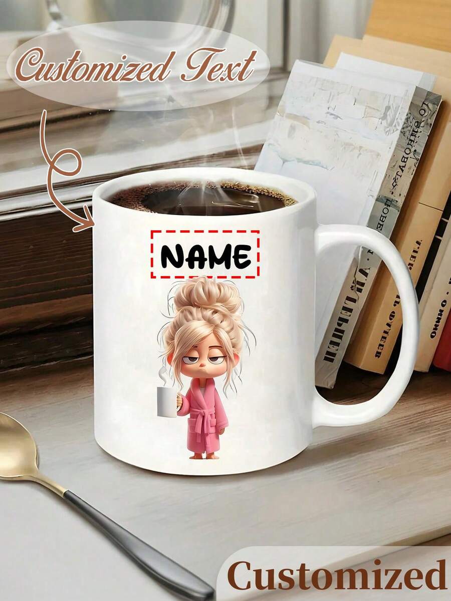 Personalized Coffee Mug 11oz - Custom Name Ceramic Cup With Cute Slouchy Girl Design, Dishwasher & Microwave, Leak-Proof For Hot/Cold Drinks, Office, Home, Birthday, Christmas Gift, Coffee Bar Accessories, Office Drinkware, Playful Illustration, Durable Drinkware - Multicolor - View 1