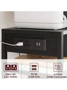 Bajo soporte de impresora de escritorio con tomacorrientes y puertos de carga USB, mesa de impresora de escritorio con estante de almacenamiento, soporte de impresora móvil de 4 niveles con ruedas para oficina en casa - Negro - Ver 3
