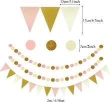 Hanging Paper Pump Fans, Triangular Strips And Paper Circles With Glitter, Garland, Decorative Paper For Parties, Weddings, Birthdays, Festivals, Christmas, Events, Carnivals - Pink - View 8