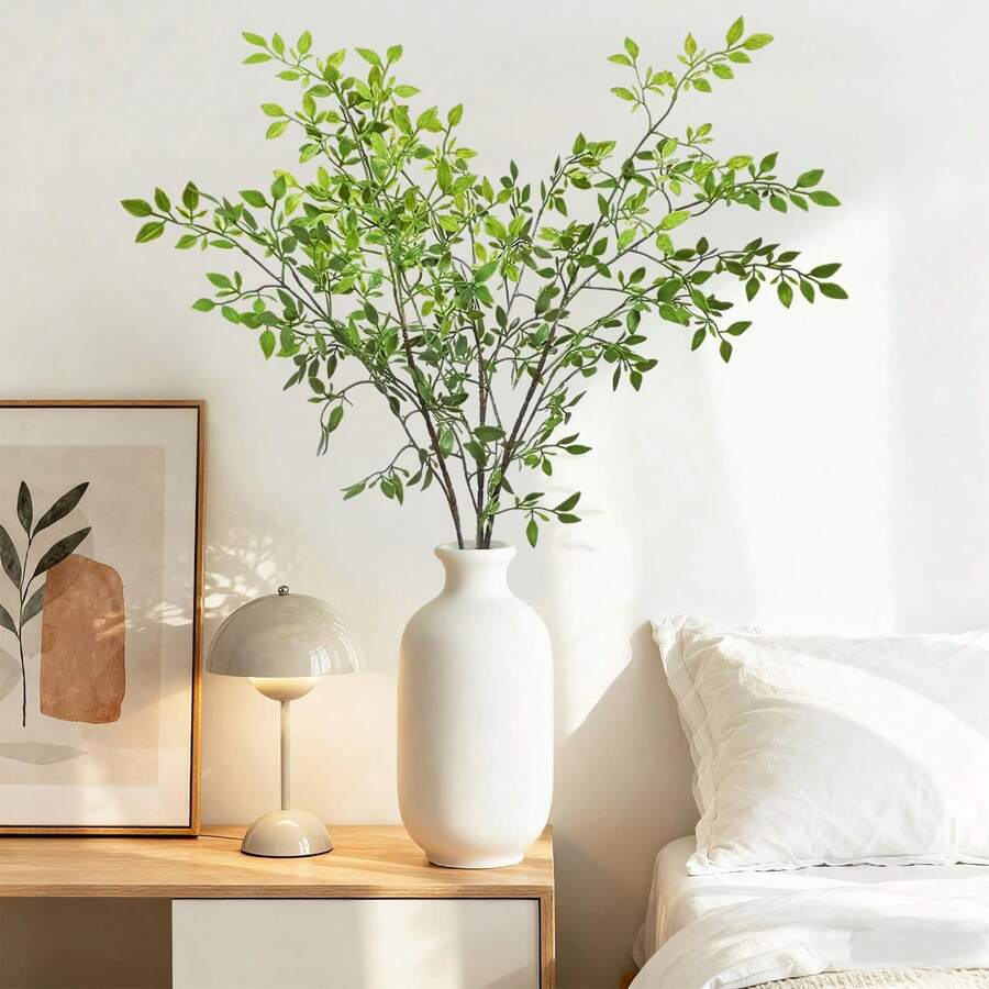 1/3 cây giả Nandina Domestica để trang trí bình hoa, cây tre giả để lấp đầy bình hoa, lá giả trang trí văn phòng nhà cửa. - màu xanh lá - Xem 1