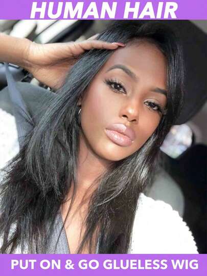 Side Part Glueless Wig-150% Density, Straight Human Hair, Natural Look,Machine Made, Versatile Short Style For All Hair Types, Basic No Lace Wigs Wear And Go Wig 30S Ready To Put On Go Wig 12 Inch (Natural Black #4/30 #4/613 #12P613 Gray )