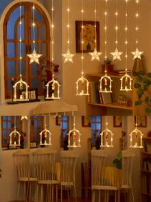 灯饰、窗帘灯、USB供电LED串灯、新月形窗帘灯、月光城堡窗帘灯，营造温馨浪漫的家居氛围，节日装饰。8种灯光模式，适用于圣诞节、室内照明和节日装饰。 - 橘色 - 查看 6