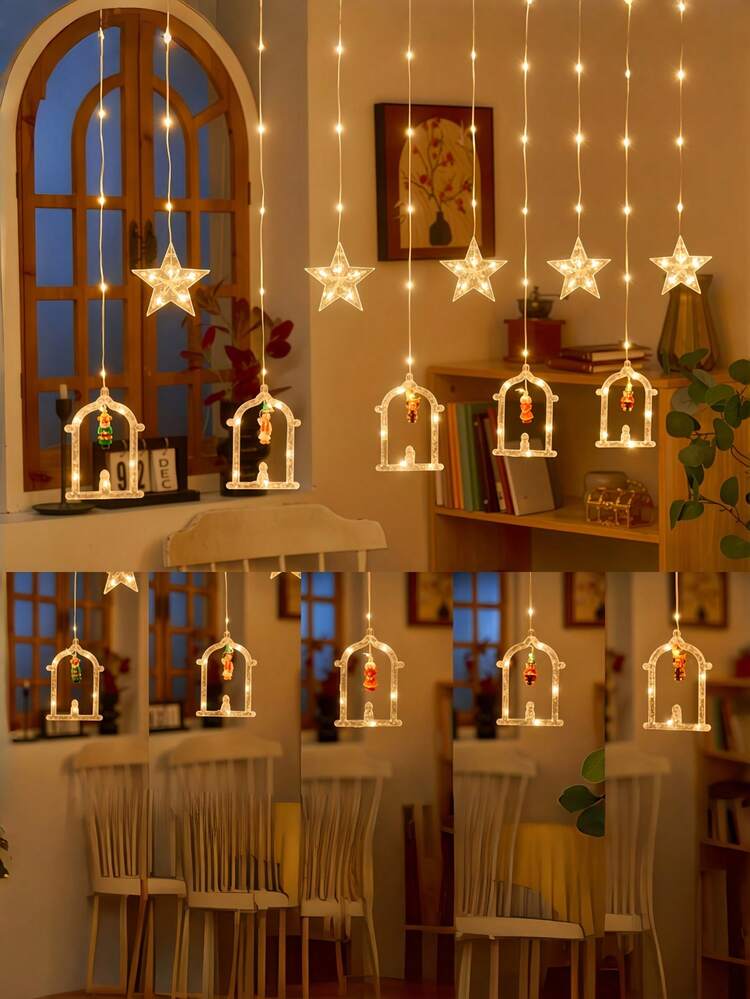 أضواء، أضواء ستائر، أضواء سلسلة LED تعمل بالطاقة عبر USB، أضواء ستائر هلالية، أضواء ستائر قلعة القمر، أضواء جو دافئ وحميمي للمنزل، ديكور العطلات. 8 أوضاع إضاءة، مناسبة لعيد الميلاد، الإضاءة الداخلية، ديكور العطلات - لون برتقالي - مشاهدة 5