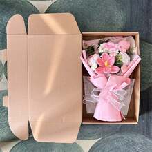 Crochet Flower Bouquet Knitted Roses Tulips Artificial Flower Bouquets Presents For Valentines Day - Pink - View 7