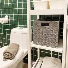 1个手工编织收纳篮，大容量多用途收纳篮，编织立方体收纳篮，适用于客厅、卧室、家居收纳、厨房、宿舍、办公室、储物、化妆品收纳、收纳盒、篮子、整理、房间收纳、储物容器、垃圾桶、礼品篮、礼品盒、礼品篮、壁柜、家居装饰、厨房配件 - 卡其色 - 查看 9