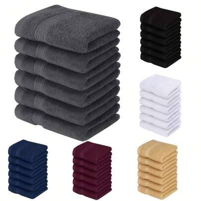 6pcs Premium Cotton Face Towels - 100% Pure Cotton, Super Absorbent, Solid Color Modern Style, 400gsm Woven Face Cloths, Suitable For Bathroom, Spa, Gym - 34*34cm, Essential For Space Theme