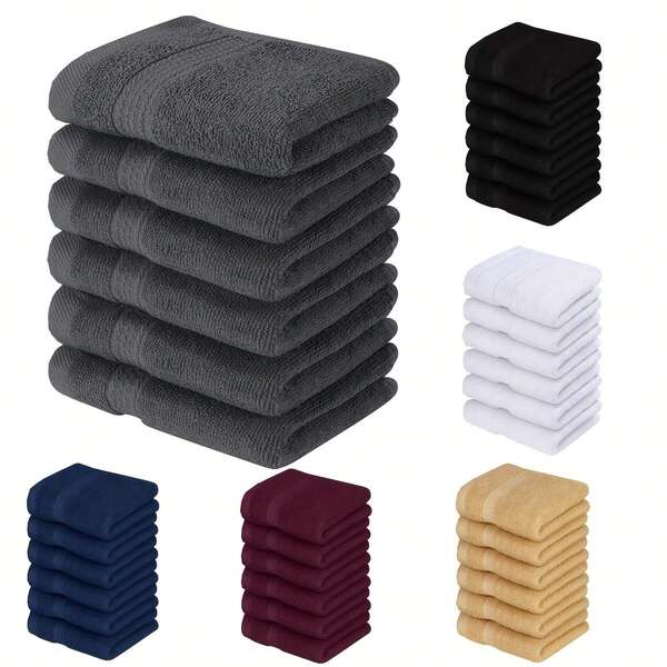 6pcs Premium Cotton Face Towels - 100% Pure Cotton, Super Absorbent, Solid Color Modern Style, 400gsm Woven Face Cloths, Suitable For Bathroom, Spa, Gym - 34*34cm, Essential For Space Theme