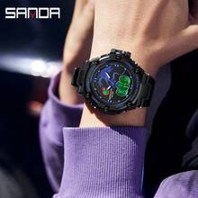 SANDA. SANDA 耐用电子手表,运动数字手表,双显示屏,闹钟,夜光,防震,适合户外运动,双时区显示,探险计时器,运动风格腕表,现代数字显示手表,多功能手表,健身爱好者,男士日常时尚配饰,精美礼品 - 3171 - 查看 4