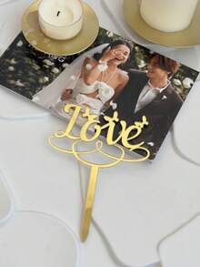 1 chiếc phụ kiện trang trí bánh cưới hình bướm "Tình yêu", phụ kiện trang trí bánh bằng acrylic cho ngày Valentine, kẹp bánh sinh nhật bằng PMMA, đồ trang trí bánh, đồ trang trí làm bánh, dụng cụ làm bánh, phụ kiện nhà bếp - Vàng - Xem 1