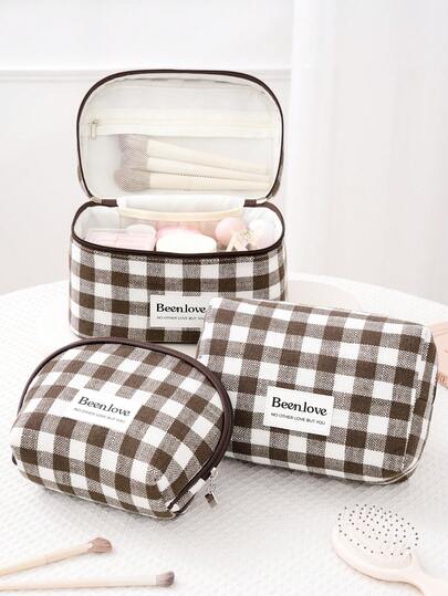 1 pièce/set Sac cosmétique à carreaux japonais rétro Y2K, sac à maquillage à carreaux café pour dames, trousse de maquillage zippée grande capacité, sac de rangement à carreaux décontracté pour voyage, sac cosmétique essentiel pour voyage et vacances, peut ranger les serviettes hygiéniques et les tampons, convient pour la nouvelle session, le printemps/été, l'anniversaire, les vacances, l'utilisation quotidienne, les festivals, cadeau idéal pour les femmes, également un excellent cadeau de Noël, pochette, trousse de maquillage, accessoire de voyage
