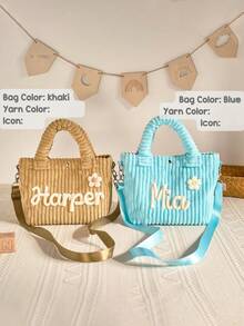1-Piece Personalized Crossbody Bag, Custom Soft Corduroy Children's Bag, Detachable Satin Shoulder Strap, A Unique Gift For Children, Cute Back-To-School Children's Crossbody Bag, New Year's Gift, Easter Gift. - Nhiều màu - Xem 3