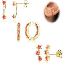 arete chapados en oro para mujer de moda 3 pares de aretes pequeños y bonitos para cartílago accesorios de moda regalo de joyería occidental - 07NaranjaJulioOro - Ver 6