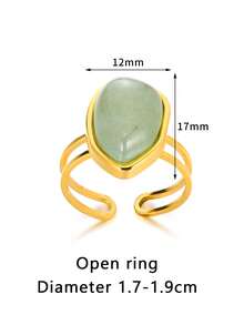 1枚复古风格宝石戒指，女士款，复古琥珀天然石戒指，金戒指，不锈钢戒指，开口可调节戒指，女士配饰，女士时尚珠宝配饰，适合派对、情人节、母亲节礼物 - 彩色 - 查看 15