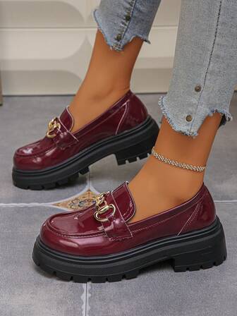 Women's Platform Slip-On Loafers, Solid Color, Punk Preppy Style, Elegant Business, Pure Metal Fashion, Comfortable