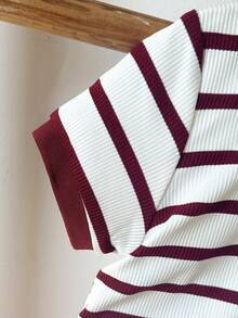 Ensemble bébé garçon d'été, nouveau polo rayé à manches courtes avec poche + short unicolore décontracté. Convient pour la plage, les loisirs et les vacances - Rouge foncé - Voir 5