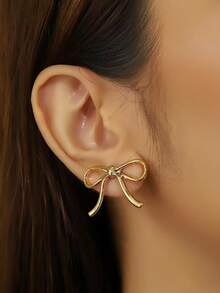 2-18件套时尚优雅轻盈蝴蝶结、海星、贝壳多元素女士耳环首饰，适合全年日常佩戴 - 金色 - 查看 6