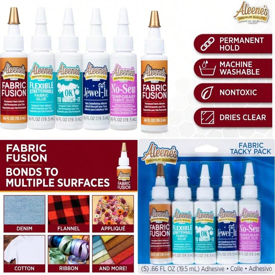 Aleene's Pegamento para Tela Fabric Tacky Pack 5pk 1Durable, Sólido - Multicolor - Ver 1