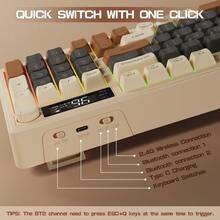 FREEWOLF ZIYOU LANG 无线游戏显示屏及旋钮键盘，静音薄膜开关，带多媒体按键，蓝牙 5.0/2.4GHz 可充电 94 键 LED 背光键盘 - 彩色 - 查看 4