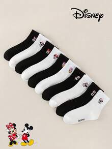 1/5/10 Pairs Disney Mickey, Minnie, Daisy Embroidered Cartoon Leg Warmers Set, White & Black Mid-Calf Leg Warmers, Unisex, Couples, Women, Loose, Tall, Invisible - Black and White - View 2