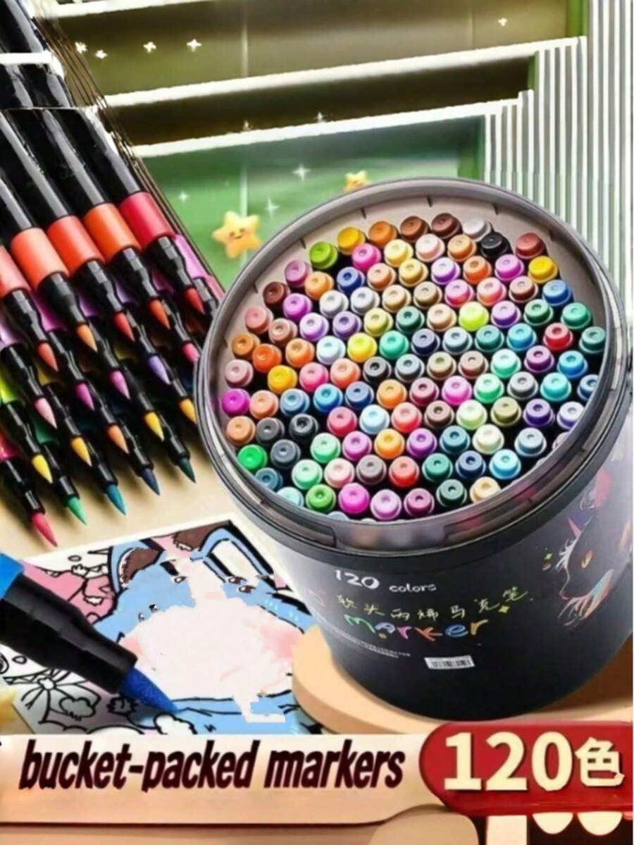 24/36/48/60/80/120色丙烯马克笔套装，笔尖柔软，可水洗，是开学季的最佳礼物之选 - 彩色 - 查看 1