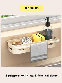 1pc Kitchen Countertop Sink Sponge Holder Rack, Rust-Proof Stainless Steel Mesh Ball Storage Organizer, No Drilling Required - White - View 13