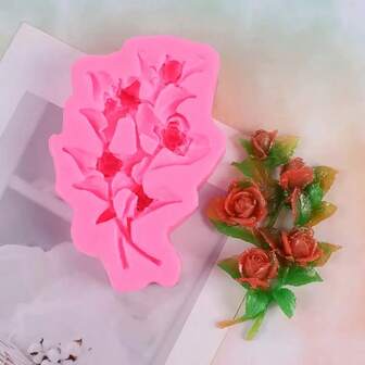 1 st 3D Rosenblombukett Handgjord Lera DIY Harts Gips Silikonform, Alla hjärtans dag