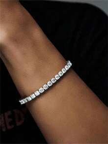 2pcs Tennis Themed Rhinestone Necklace & Bracelet Set, Shiny Hip Hop Jewelry Accessories Suitable For Both Men And Women - Multicolor - View 3