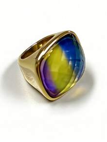 1pc 14K Gold Plated Stainless Steel Large Gemstone Decorated Square Ring For Men And Women, Luxurious & Elegant - Gemstone - View 63