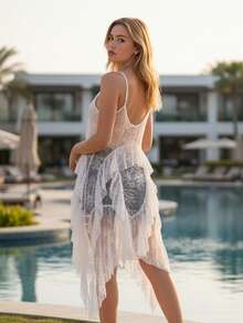 Women's Boho Lace Cami Top Elegant Ruffle Spaghetti Strap Tank Top Flowy Summer Camisole  Beach Vacation Top - 白色 - 查看 2